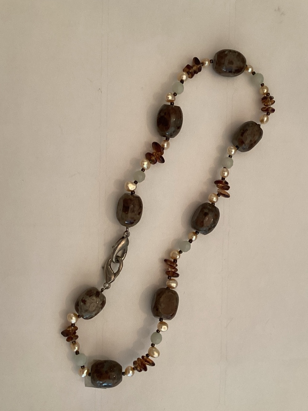 Brown Beaded Women’s Necklace with Pearl Accents